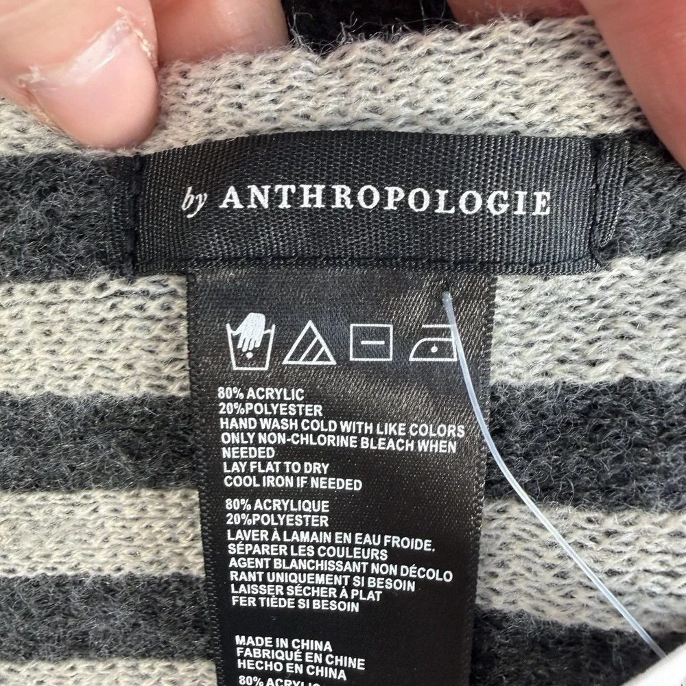 Anthropologie Long Fringed Scarf Wrap Knit Gray Striped Warm Soft Reversible NEW